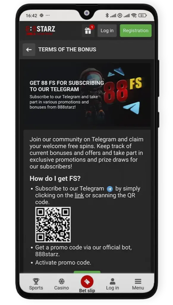 Bonus 888starz 88FS to subscribing to Telegram